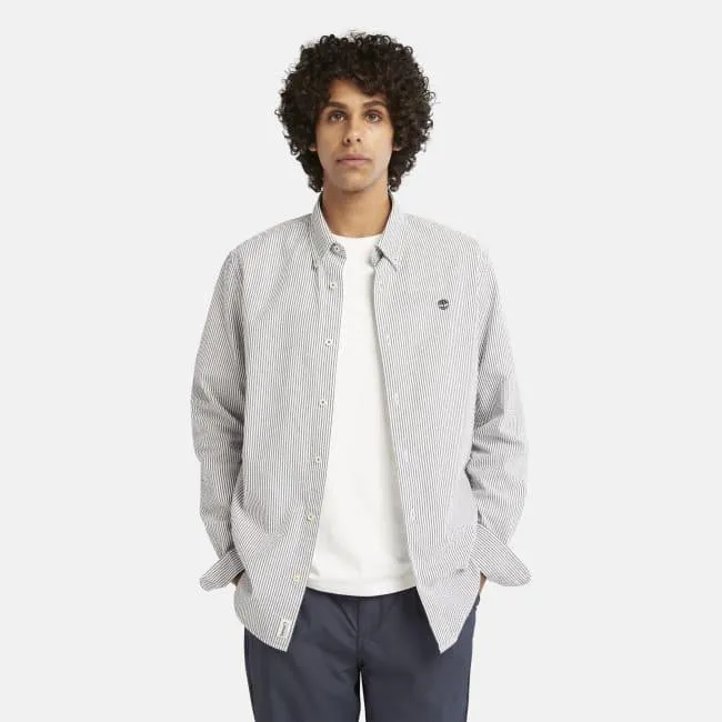 Striped Seersucker Shirt for Men in Dark Blue