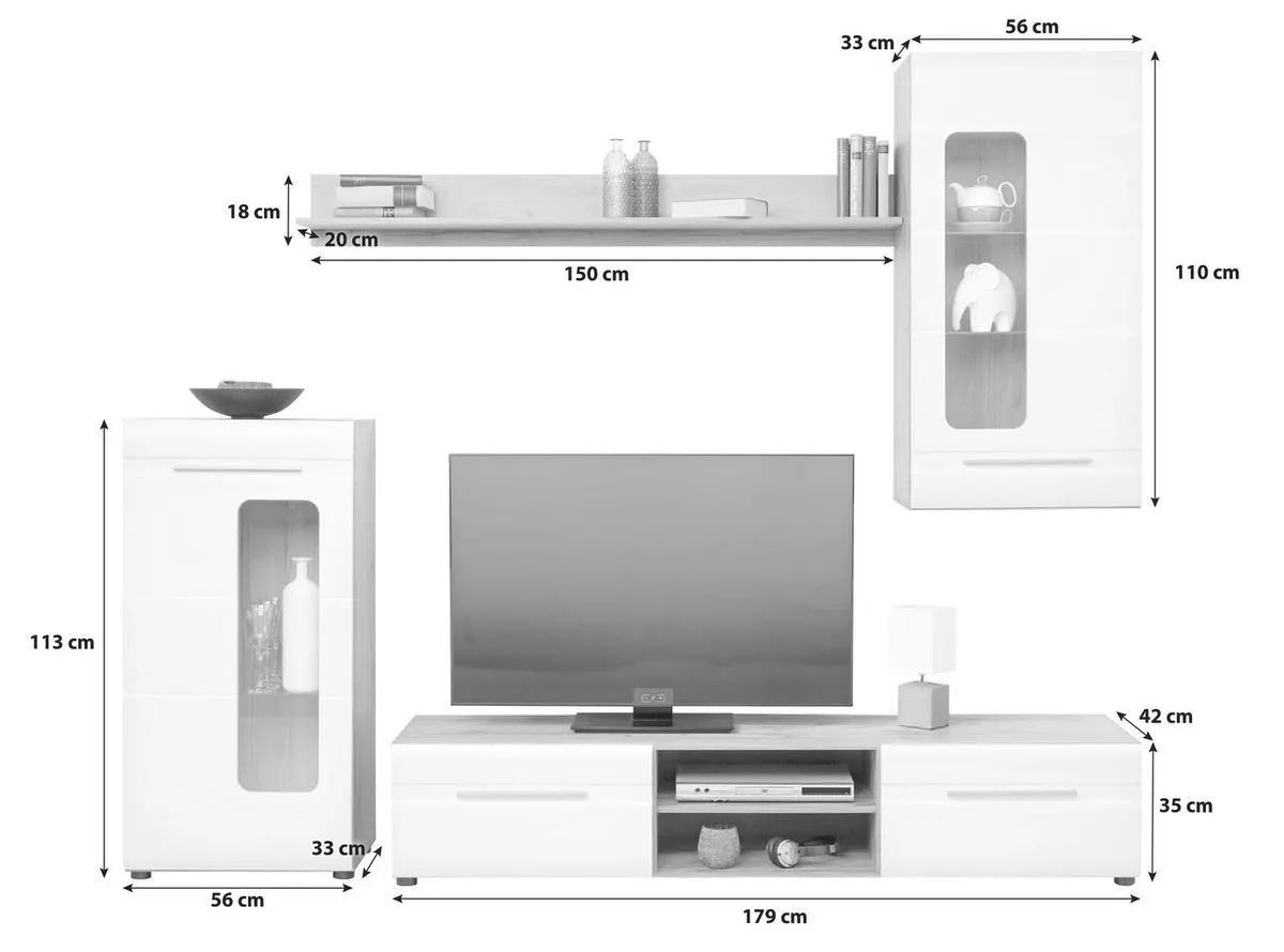 Modern 4 -Teilig. Bailamos, Weiß/Eiche Dekor