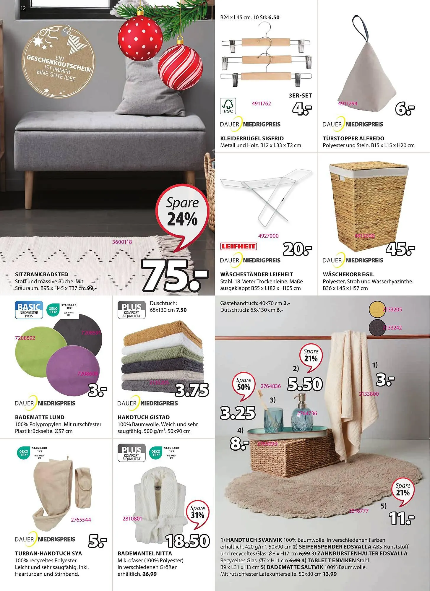 JYSK Flugblatt von 29. November bis 2. Jänner 2024 - Flugblätt seite 12