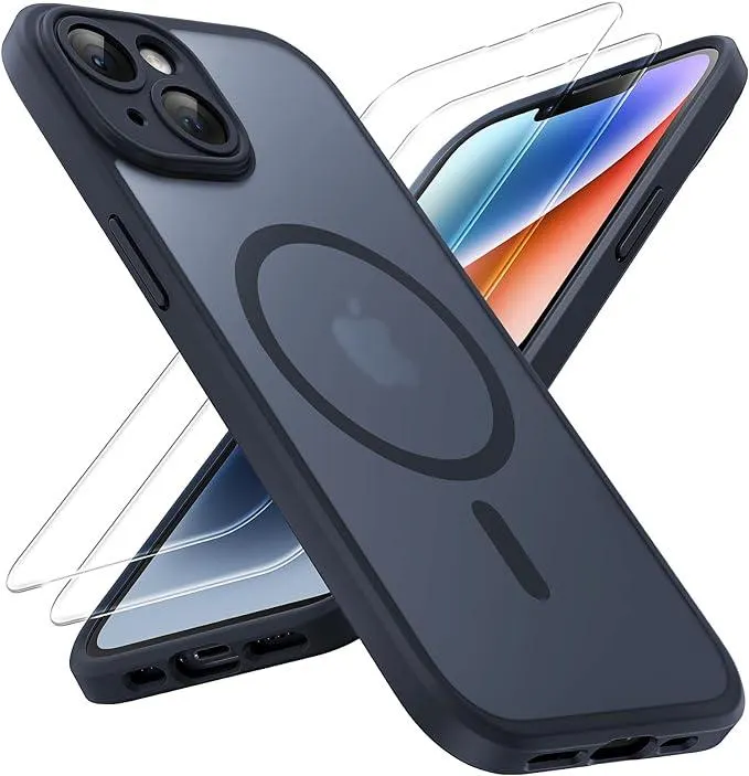 TOCOL 3 in 1 für iPhone 14 Hülle für Magsafe, Vollständiger Kameraschutz Stoßfest Kratzfest Magnetisch Handyhülle für iPhone 14 Case, Schwarz