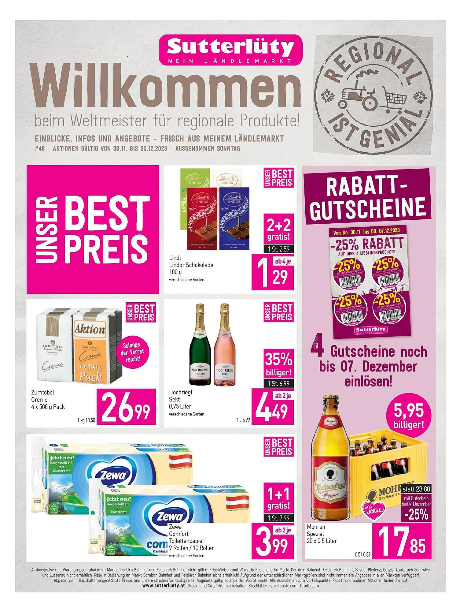 Sutterlüty Flugblatt von 30. November bis 5. Dezember 2023 - Flugblätt seite  1