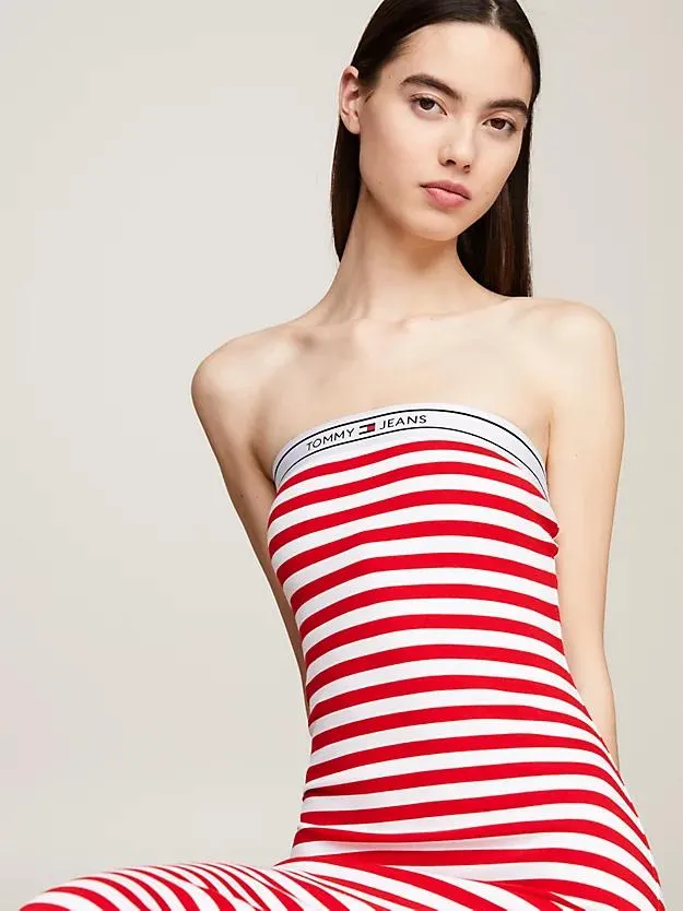 Knielanges Tube-Kleid mit Logo-Tape