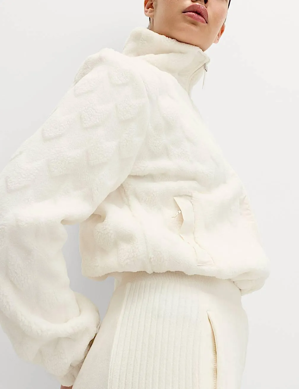 Fleece-Jacke mit Stehkragen und Teddyfutter