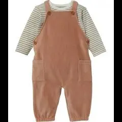 Langarmshirt + Velours-Latzhose Teddykopf Baby, 2-tlg. Set