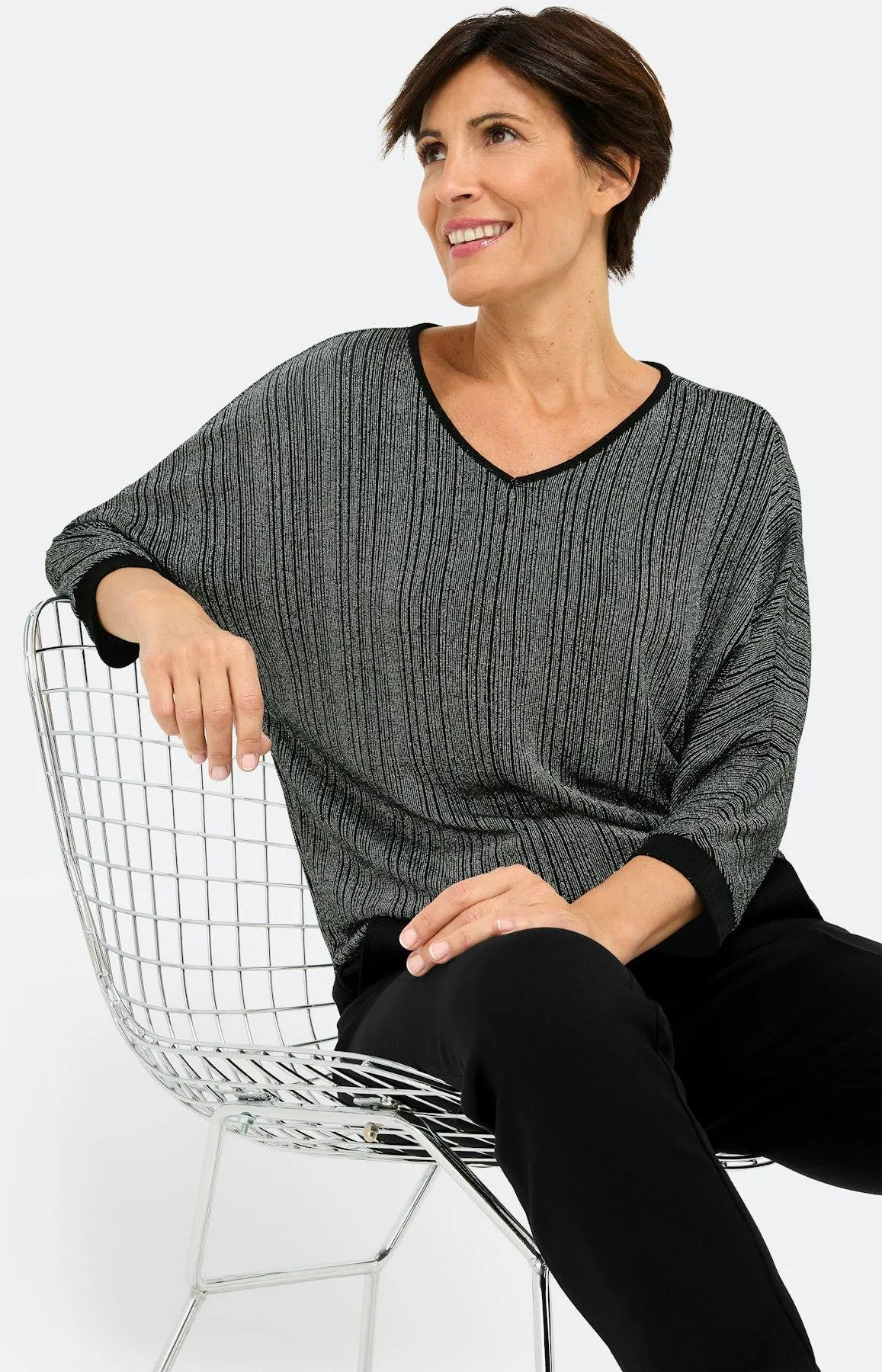 3/4 Arm T-Shirt mit Lurex, schwarz