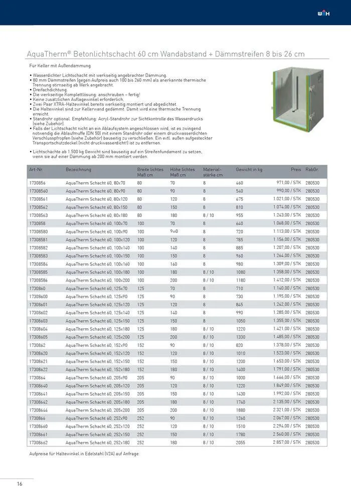 Betonlistschächte Preisliste 2024 von 5. Juni bis 31. Dezember 2024 - Flugblätt seite 16
