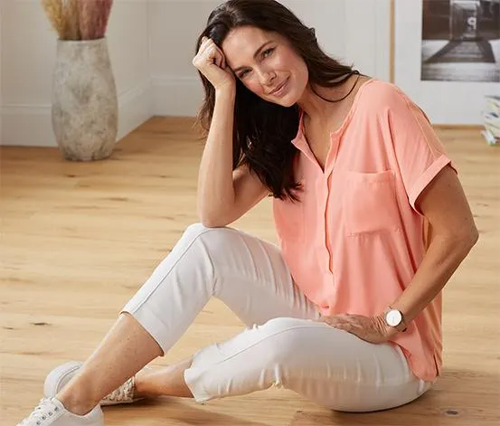 Blúzkové tričko zo zmesi materiálov, broskyňové