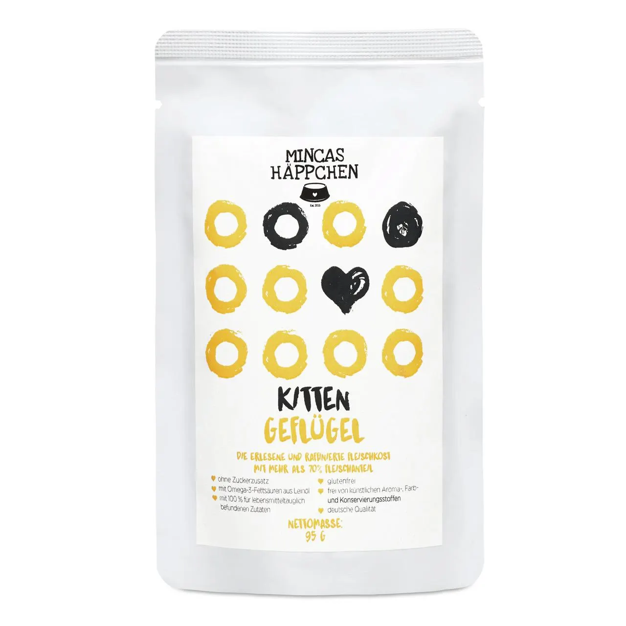 Sparpaket 24 x 95 g Mincas Häppchen Kitten Geflügel & Leinöl Katzen Nassfutter