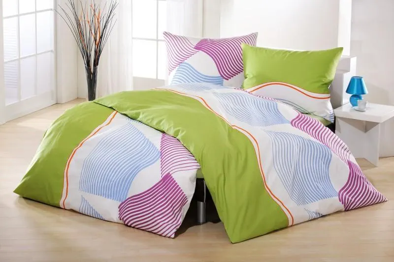 GERALD WITTMANN Trendige Bettwäsche in Baumwolle-Glatt Grün gemustert | 70 x 90 / 140 x 200 cm