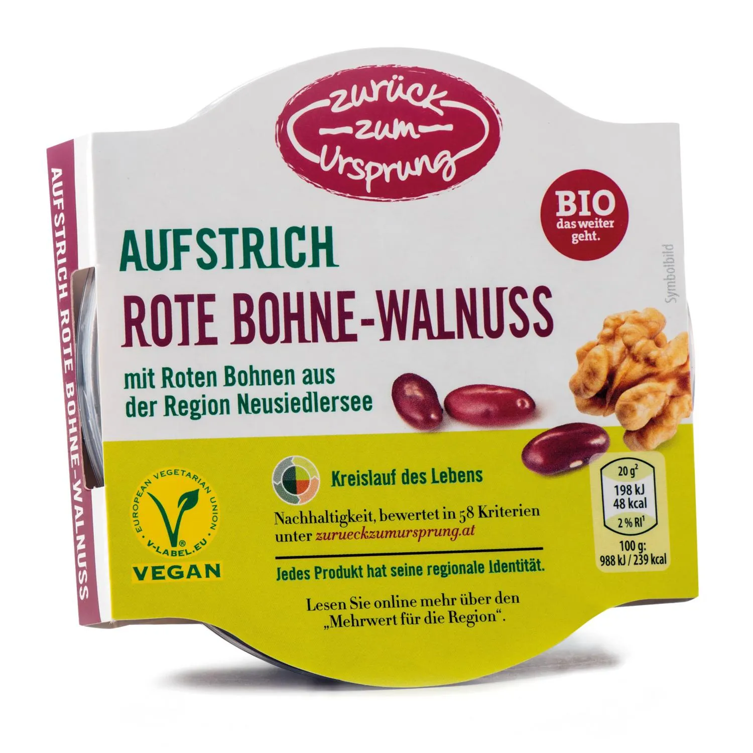 ZURÜCK ZUM URSPRUNG BIO-Veganer Aufstrich, Rote Bohne-Walnuss