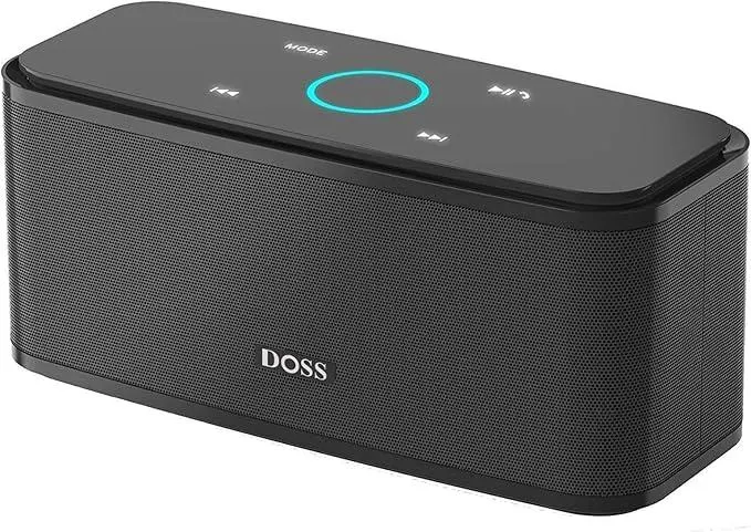 DOSS Bluetooth Lautsprecher, SoundBox Musikbox, mit Bluetooth 5.0, Dualen Bass-Treibern, 20H Spielzeit,Touch Control, IPX5 Wasserdicht, Bluetooth Box für Handy, zuhause, Garten, Reise - Schwarz