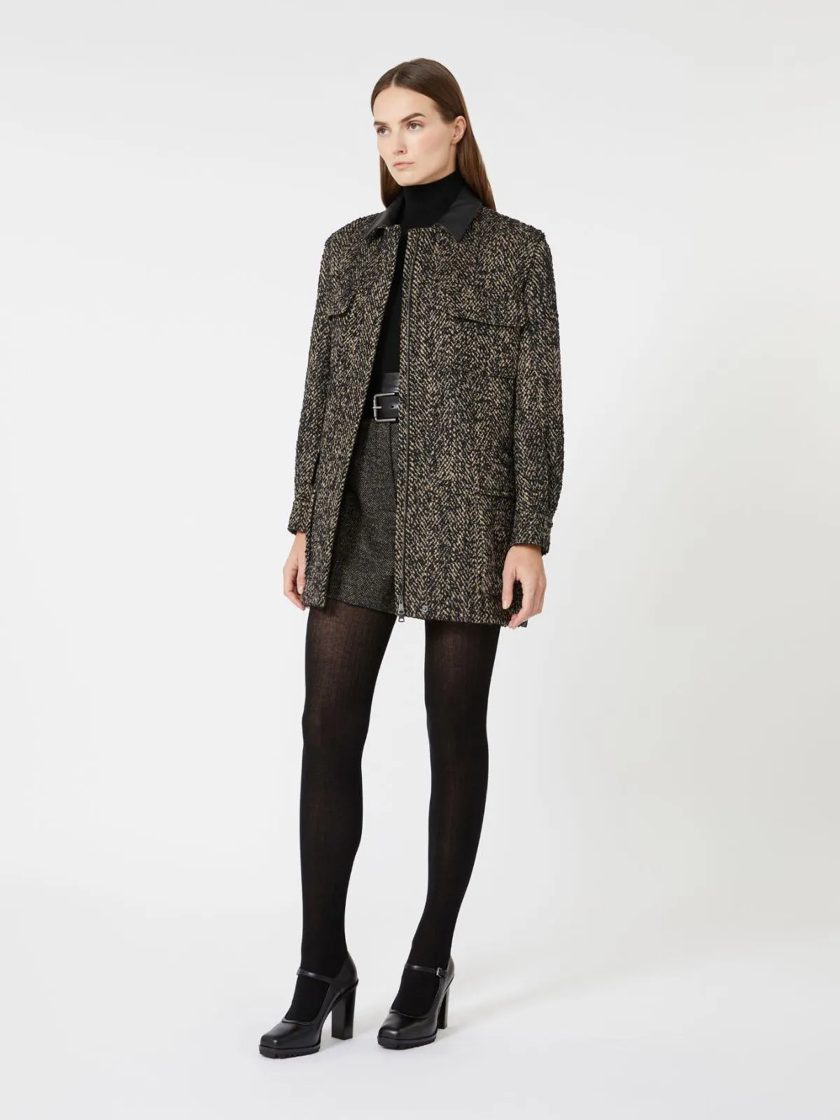 Jacke aus Wolltweed - Braun