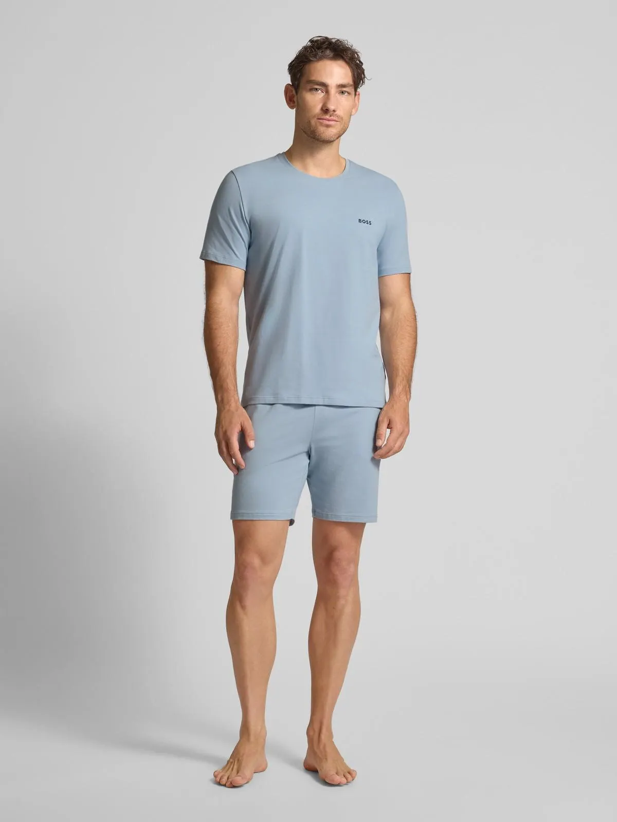 Regular Fit T-Shirt aus Baumwoll-Elasthan-Mix in hellblau