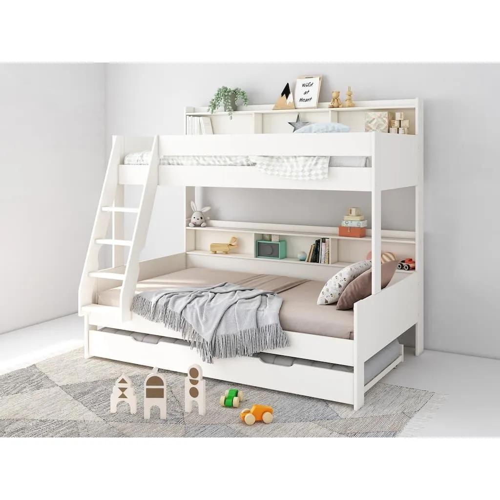 OTTO home Etagenbett »Jaime II, Stockbett, viel Stauraum, mit Regalen, Massivholz mit MDF« Oberes Bett 90x200cm, unteres Bett 120x200cm, breite Liegefläche unten, FSC®, Made EU, 3. Schlafgelegenheit optional