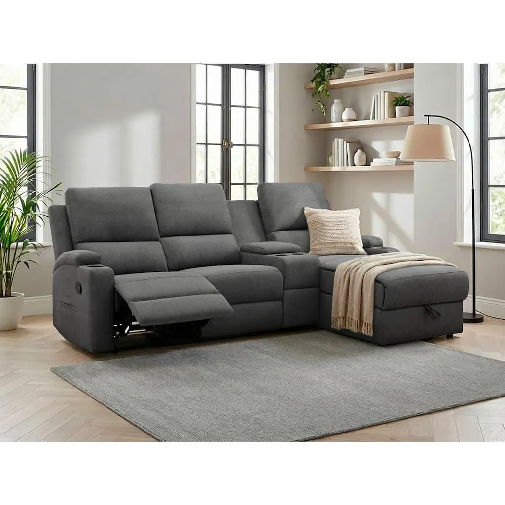 OTTO home Ecksofa »NAPORI Multimediasofa, 3er Kinosessel XXL, L-Form, 3 Bezugsstoffe« Kinosofa mit Relaxfunktion, Getränkehalter, Staufach und Staukasten