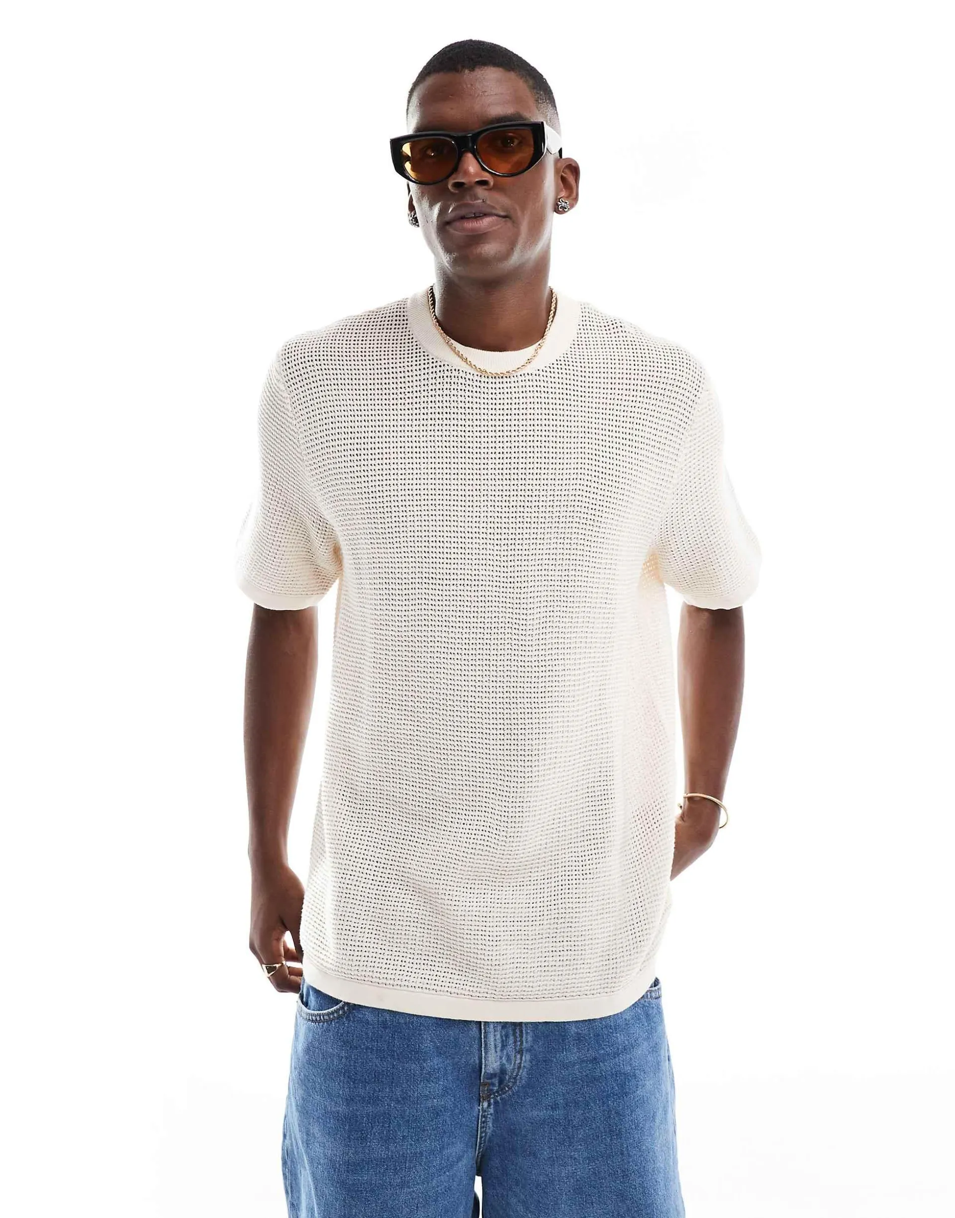 Jack & Jones crochet t-shirt in beige