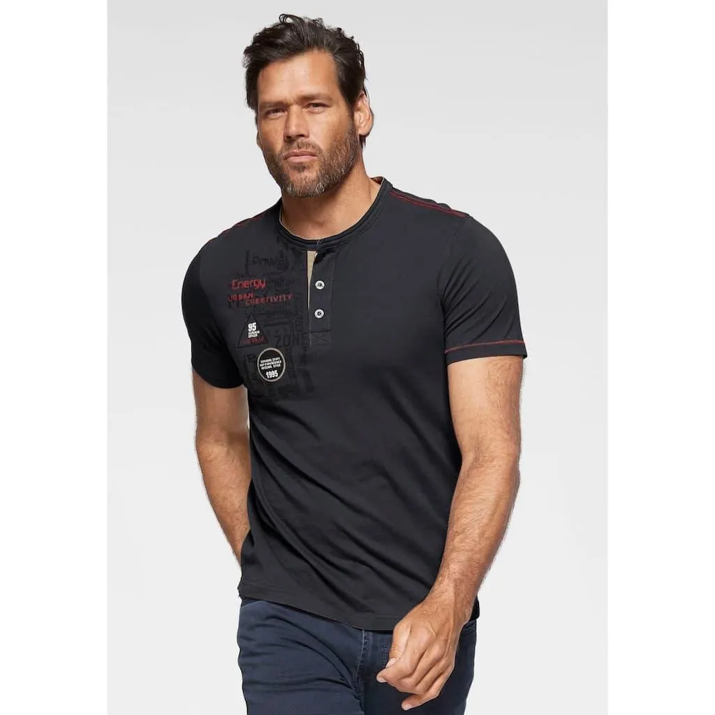 Man's World Henleyshirt Kurzarm, lässige Passform, bedruckt, Rundhals, casual