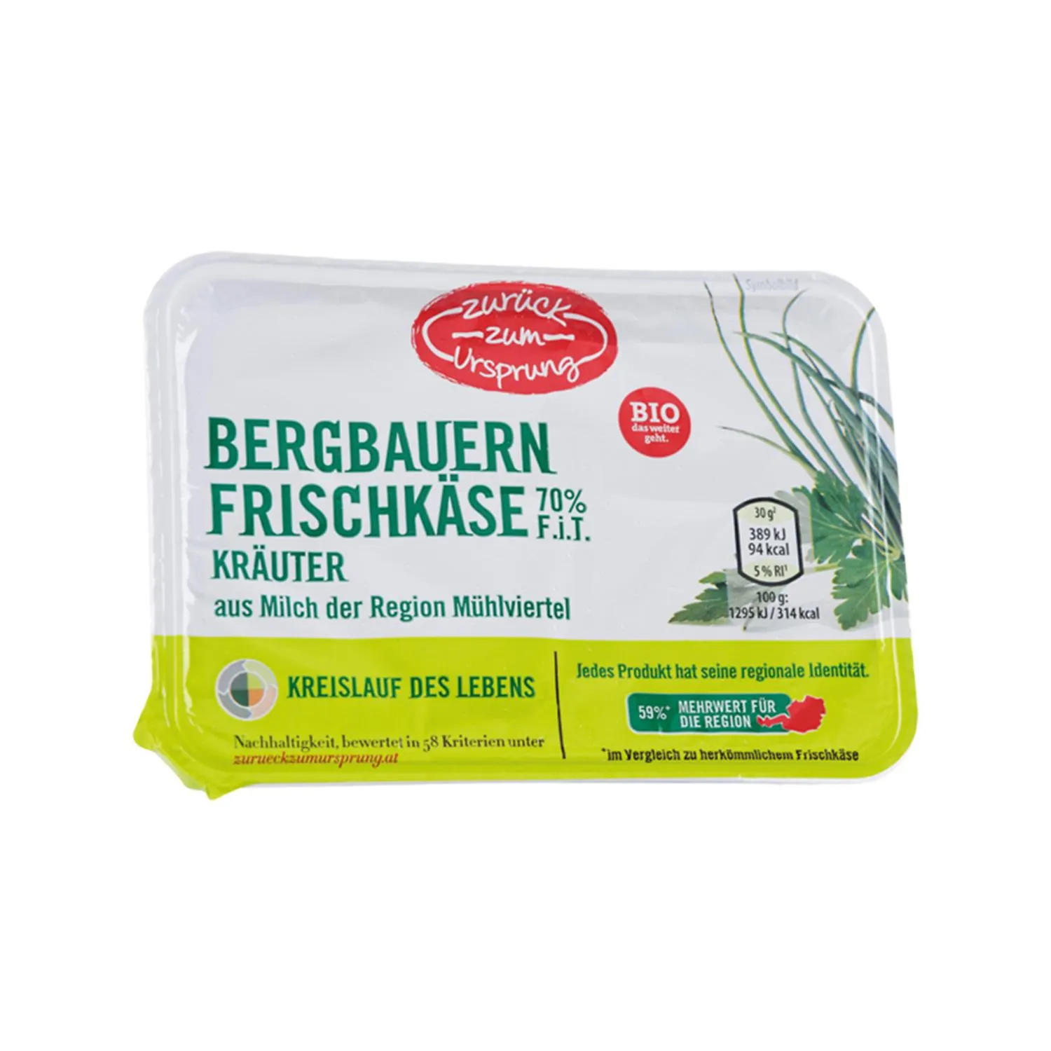 ZURÜCK ZUM URSPRUNG BIO-Bergbauern Frischkäse, Kräuter