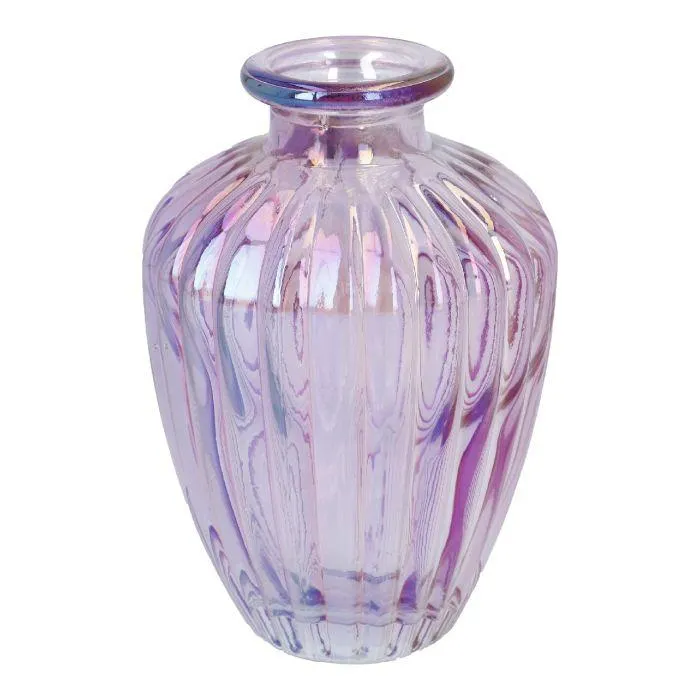 Flaschenvase Rillen, irisierend/lila, 10.5 cm