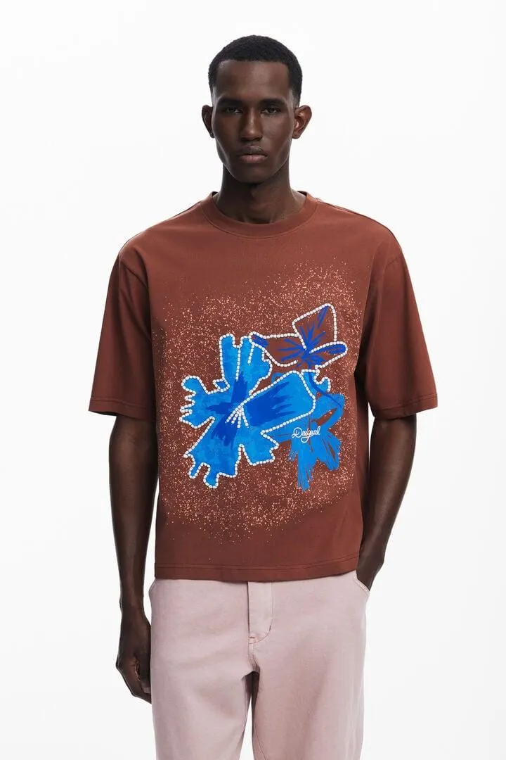 Kurzarm-T-Shirt mit Blumen-Patch