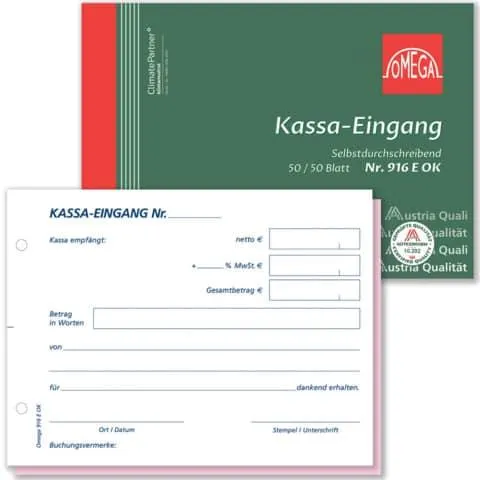 Kassa-Eingangsbuch A6 quer 2x50Blatt selbstdurchschreibend OMEGA 916E OK