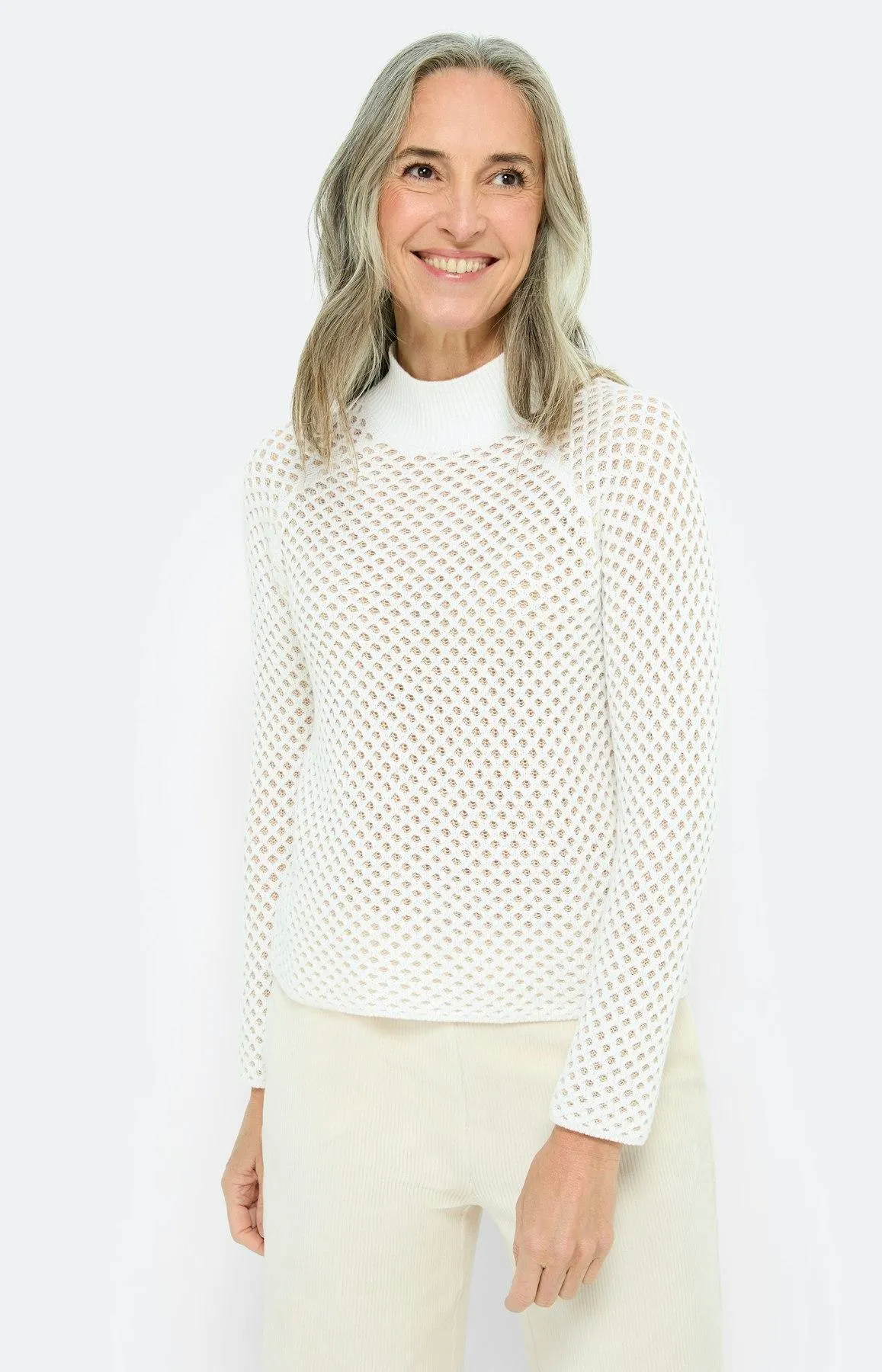 Pullover mit 3-D-Struktur, creme