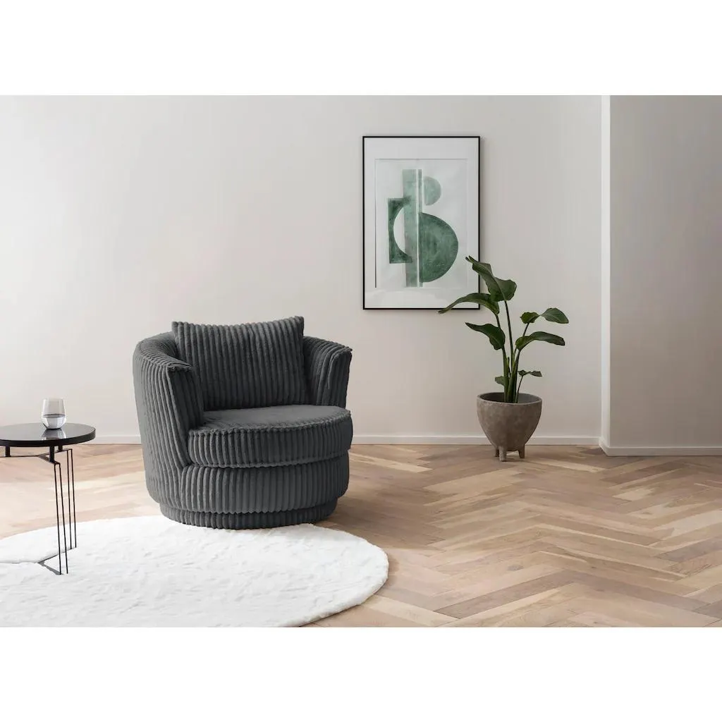 Leonique Drehsessel »MAISIE«, trendiger Stoff MEGA CORD, 360 Grad drehbar mit 1 Zierkissen 55x40 cm