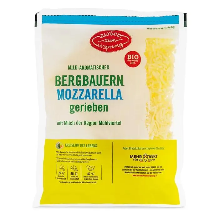 ZURÜCK ZUM URSPRUNG Käse gerieben, Mozzarella