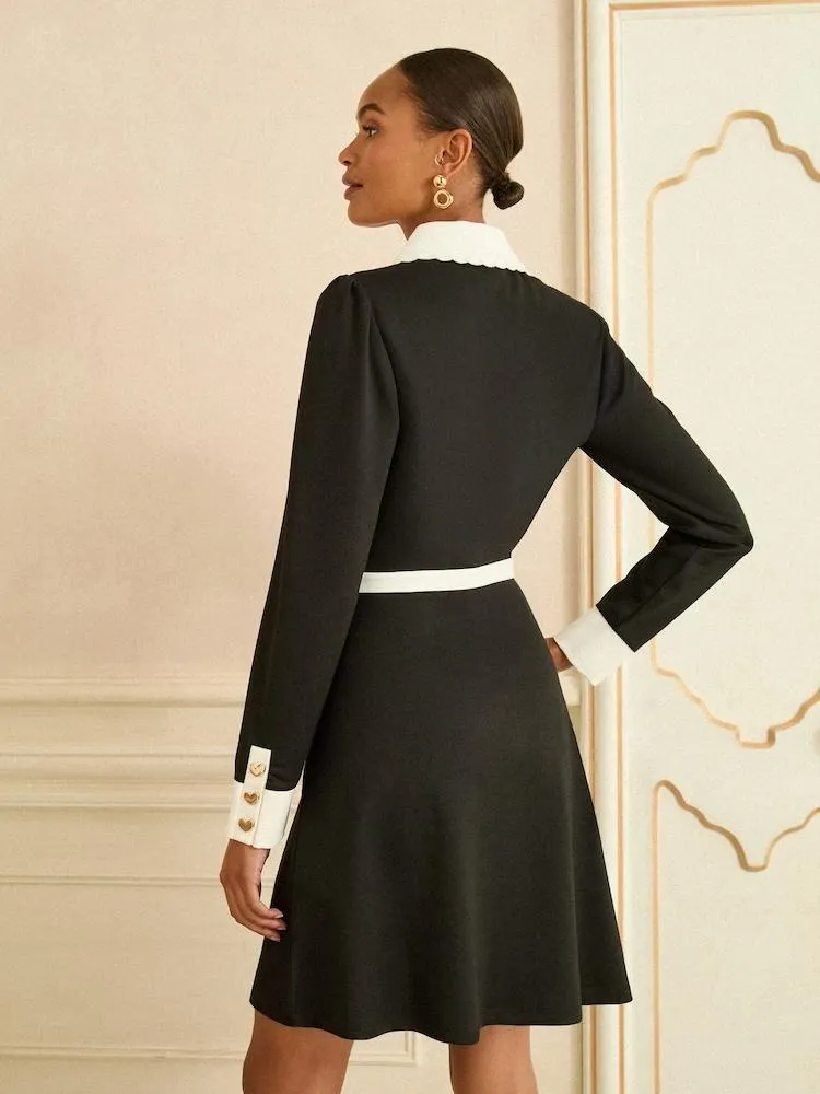 Love & Roses Long Sleeve Contrast Collar Mini Dress