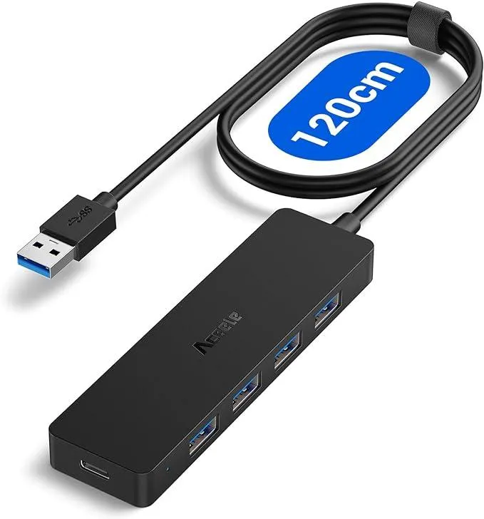 Aceele USB Hub 3.0 mit verlängertem Kabel 120cm, USB Hub auf 4 USB 3.0 verlängerung, kompatibel mit Desktop-Computer, MacBook Pro/Air, iMac,Surface Pro,PS 4 und weiteren Laptops