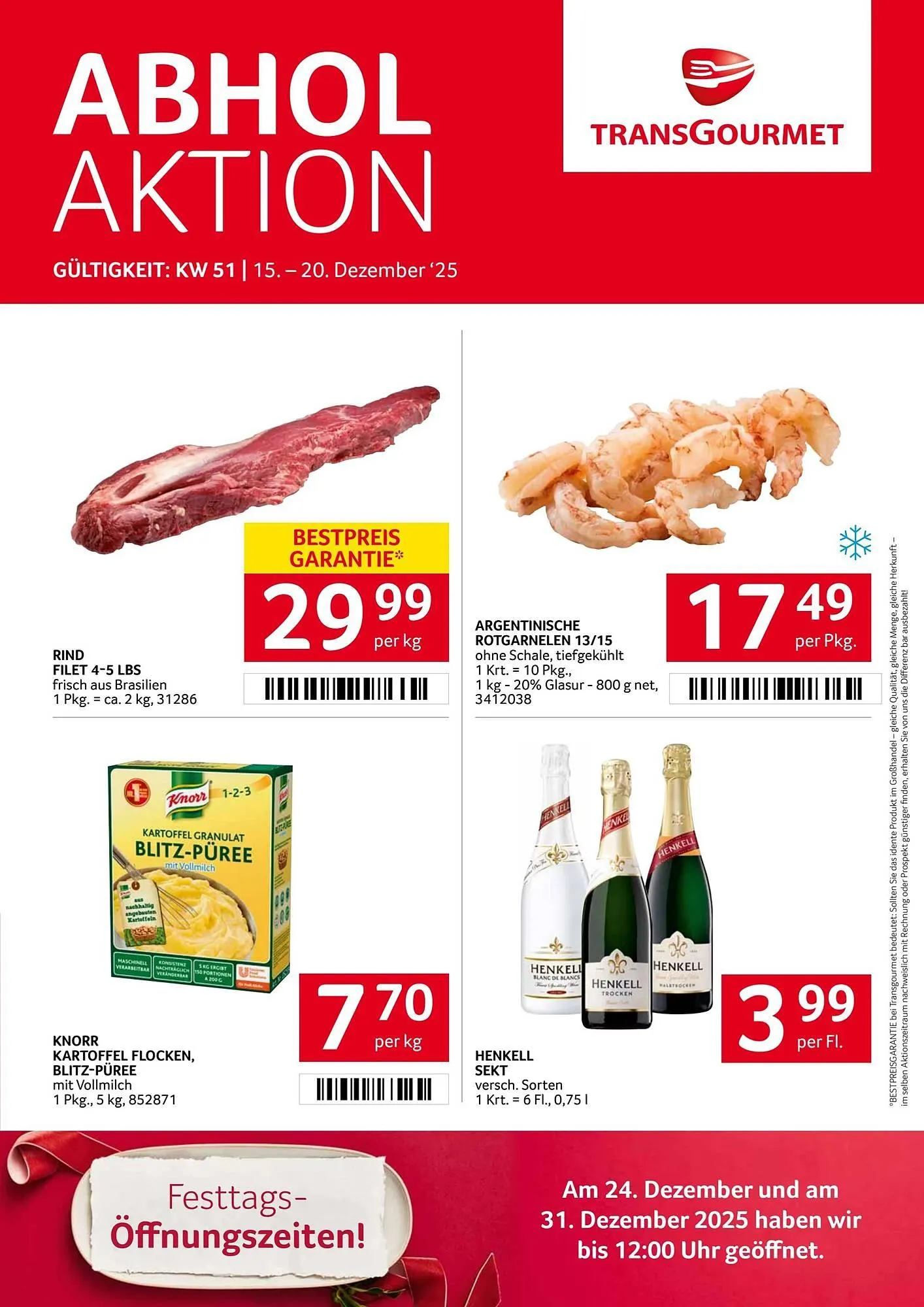 Transgourmet Flugblatt von 15. Dezember bis 21. Dezember 2025 - Flugblätt seite 1