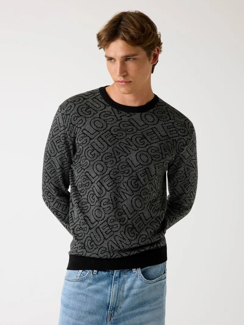 Pullover Seidenmix Jacquard-Logo
