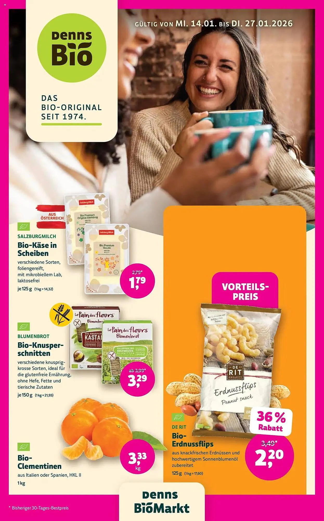 Denn's Biomarkt Flugblatt von 14. Jänner bis 27. Jänner 2026 - Flugblätt seite 1