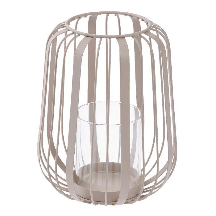 Windlicht Metall-Streben, grau, 15 x 18 cm