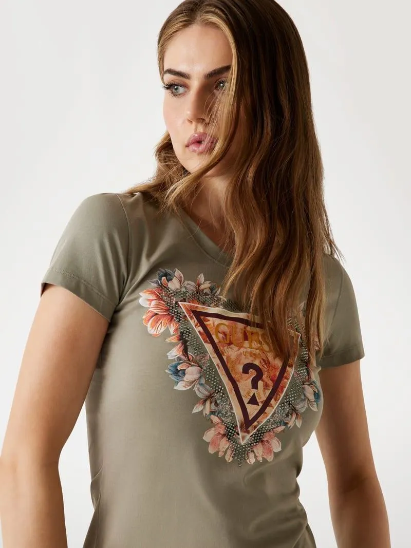 Camiseta logotipo triángulo floral