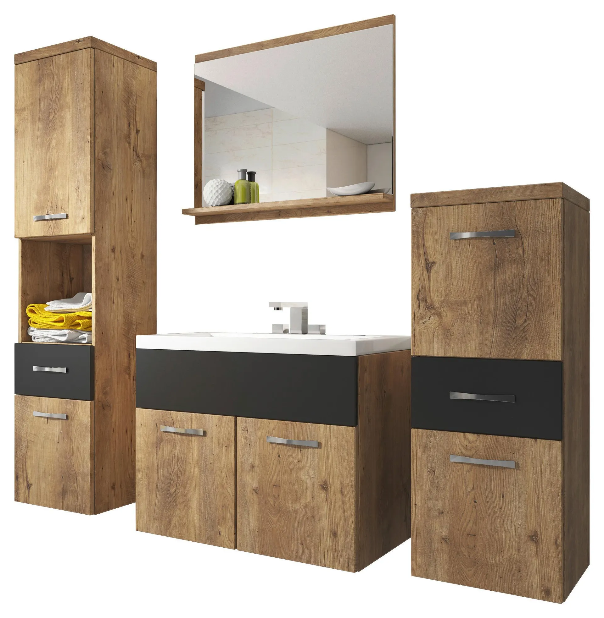 Badmöbel-Set 4-Tlg. Alba B:140 cm Eiche Dekor/Graphitfarben