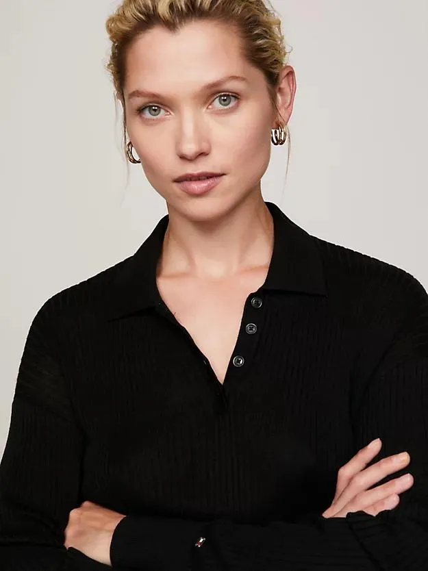 Geripptes Sweatshirt-Kleid im Polo-Stil