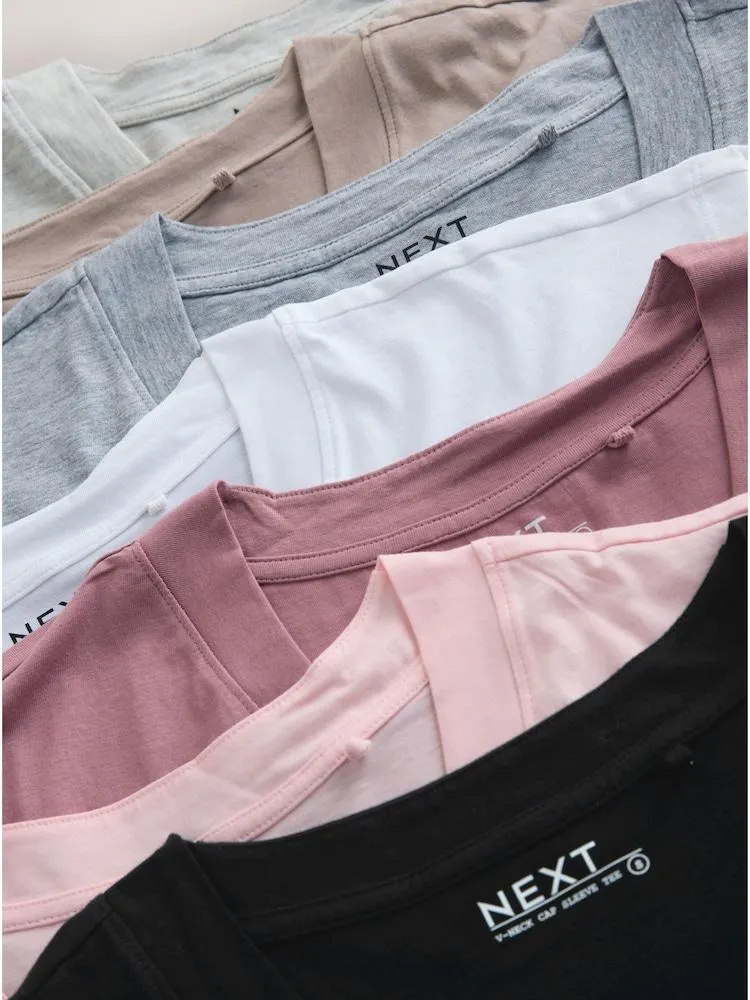 Schwarz/Grau/Pink - T-Shirts mit Flügelärmeln 7 er-Pack