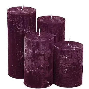 Rustikale Kerzen, weinrot, abgestuft, 4 Stück