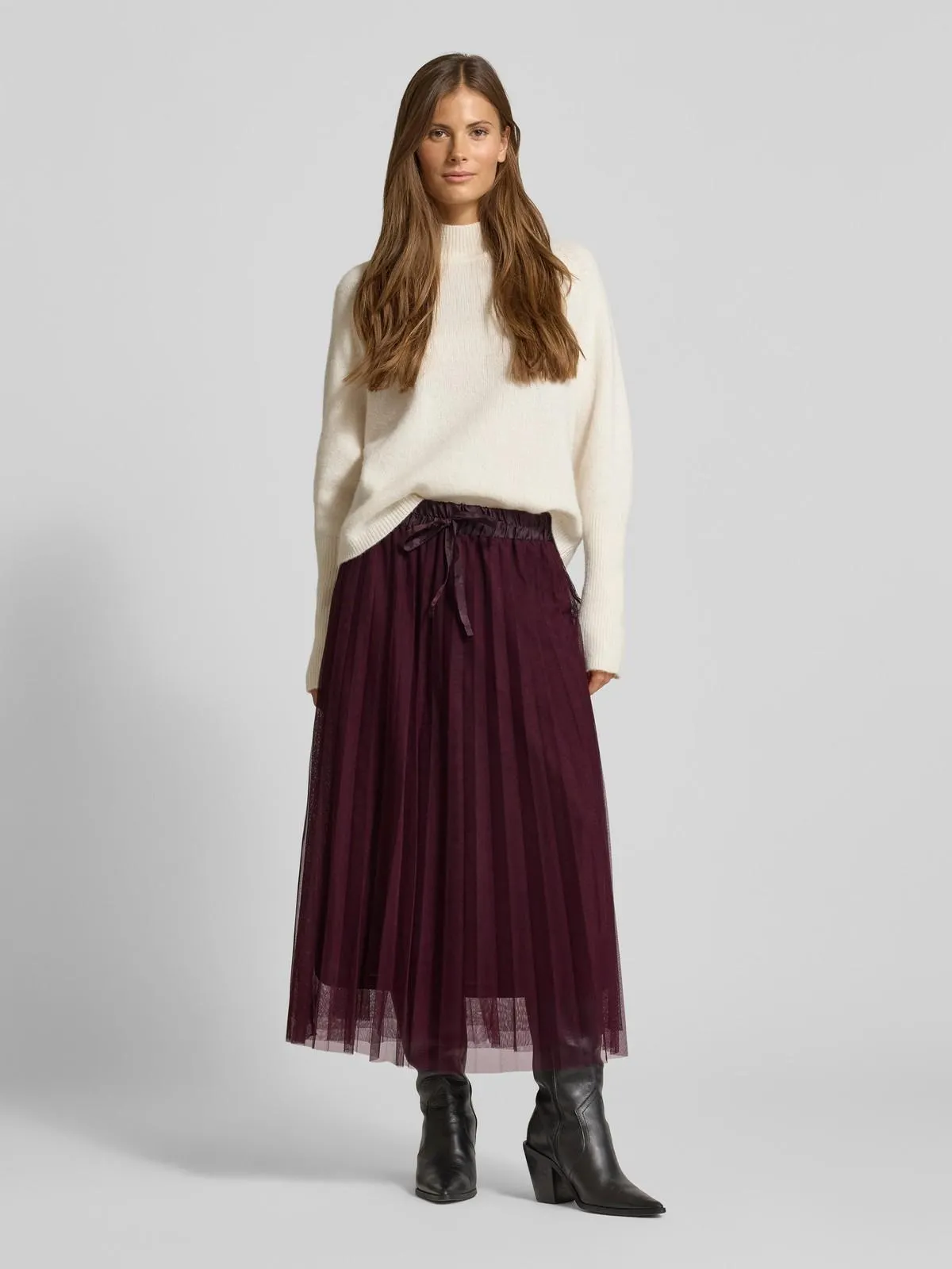 Midirock mit elastischem Bund in bordeaux