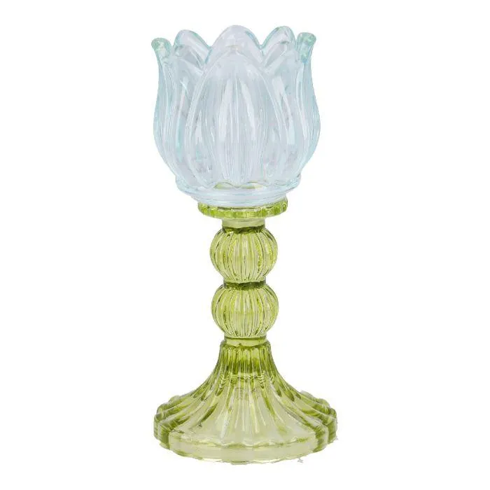 Kerzenständer Tulpe/Teelicht, hellblau/grün, 18 cm