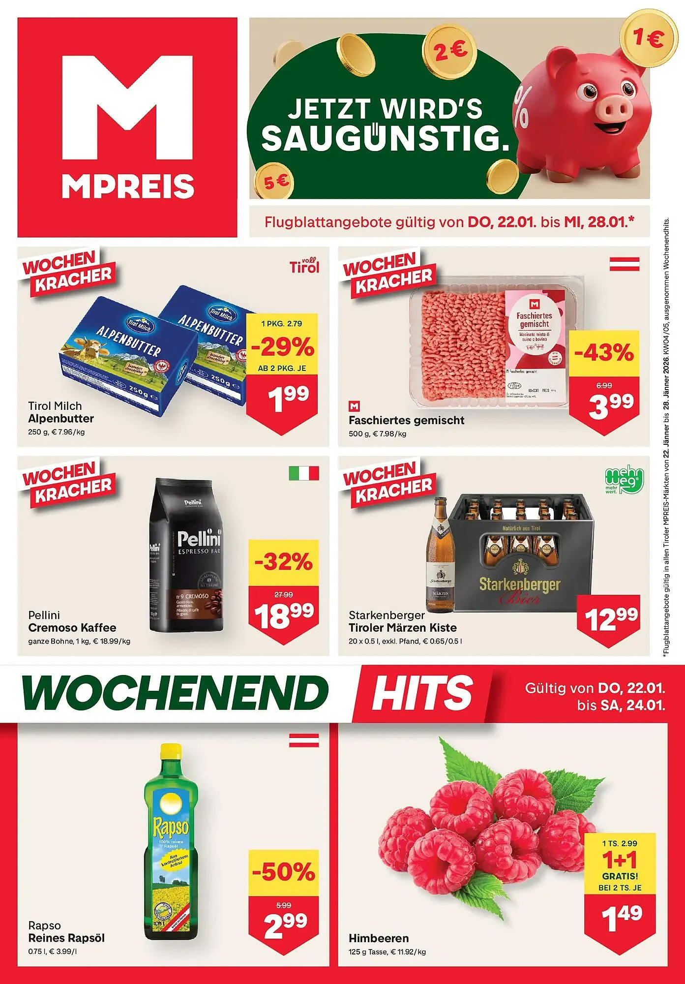 MPreis Flugblatt von 22. Jänner bis 28. Jänner 2026 - Flugblätt seite  1