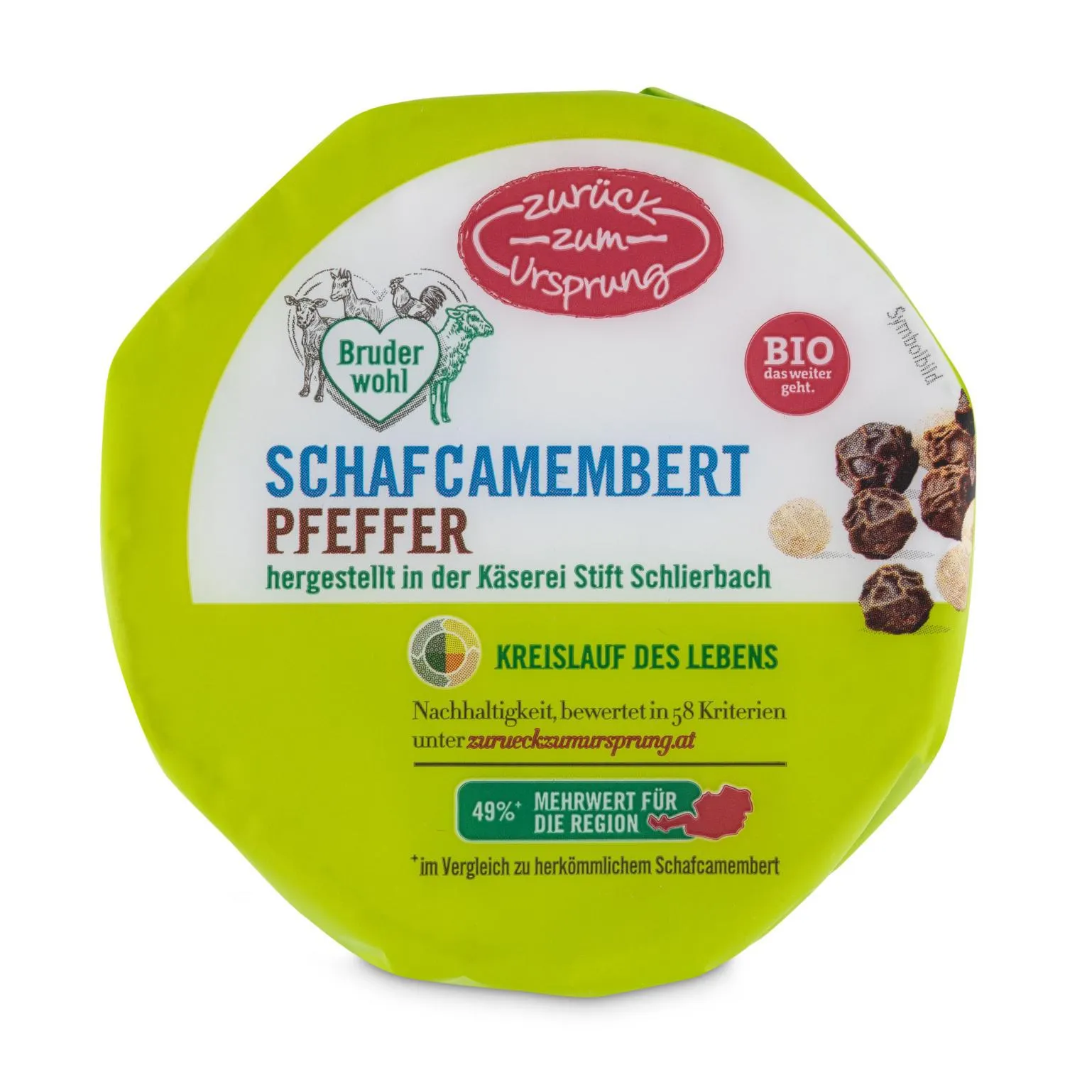 ZURÜCK ZUM URSPRUNG BIO-Schafkäsespezialiät, Schafcamembert Pfeffer