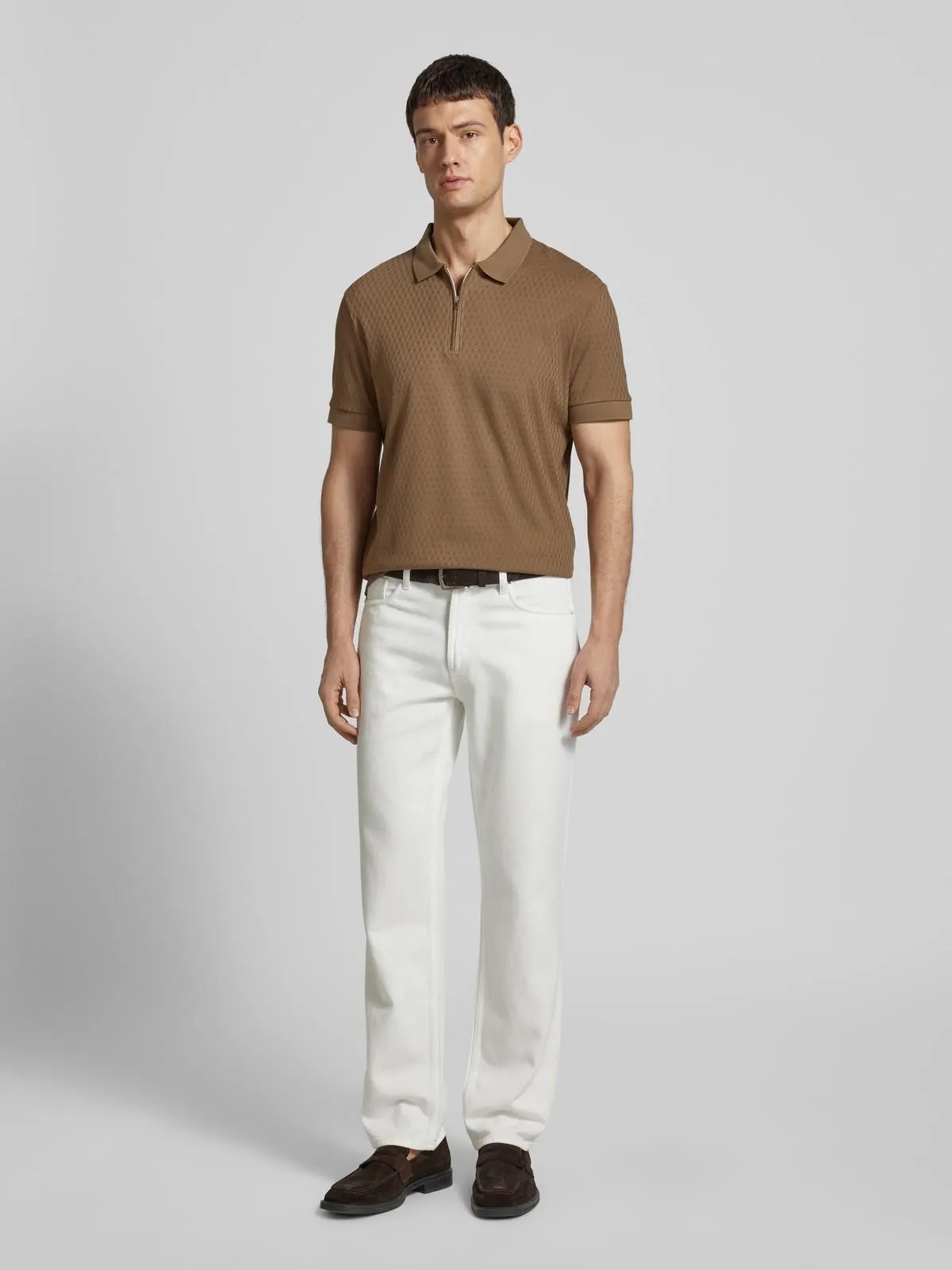 Regular Fit Poloshirt mit Strukturmuster Modell 'Brody' in beige