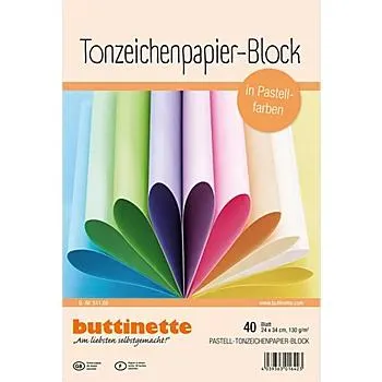 buttinette Tonzeichenpapier-Block, Pastellfarben, 24 x 34 cm, 40 Blatt