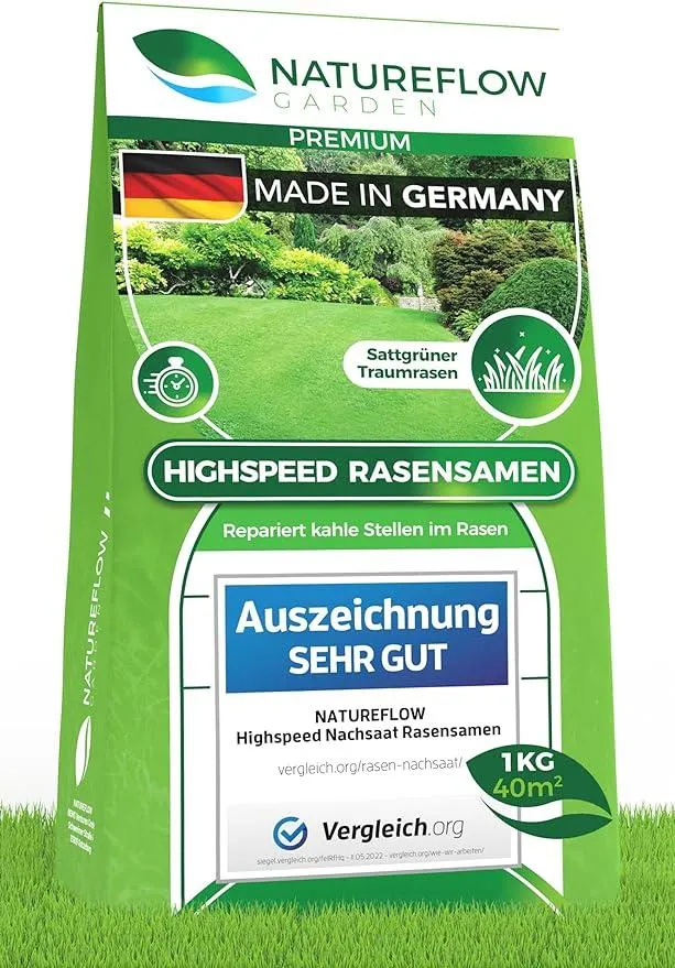 Rasen Nachsaat 1kg - Rasensamen schnellkeimend aus Deutschland für 40qm - Zuverlässige Rasennachsaat - Rasensaat zur Reparatur für Ihren Traumrasen