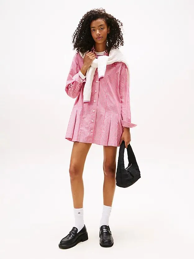 Relaxed Fit Mini-Hemdkleid mit Logo-Stickerei