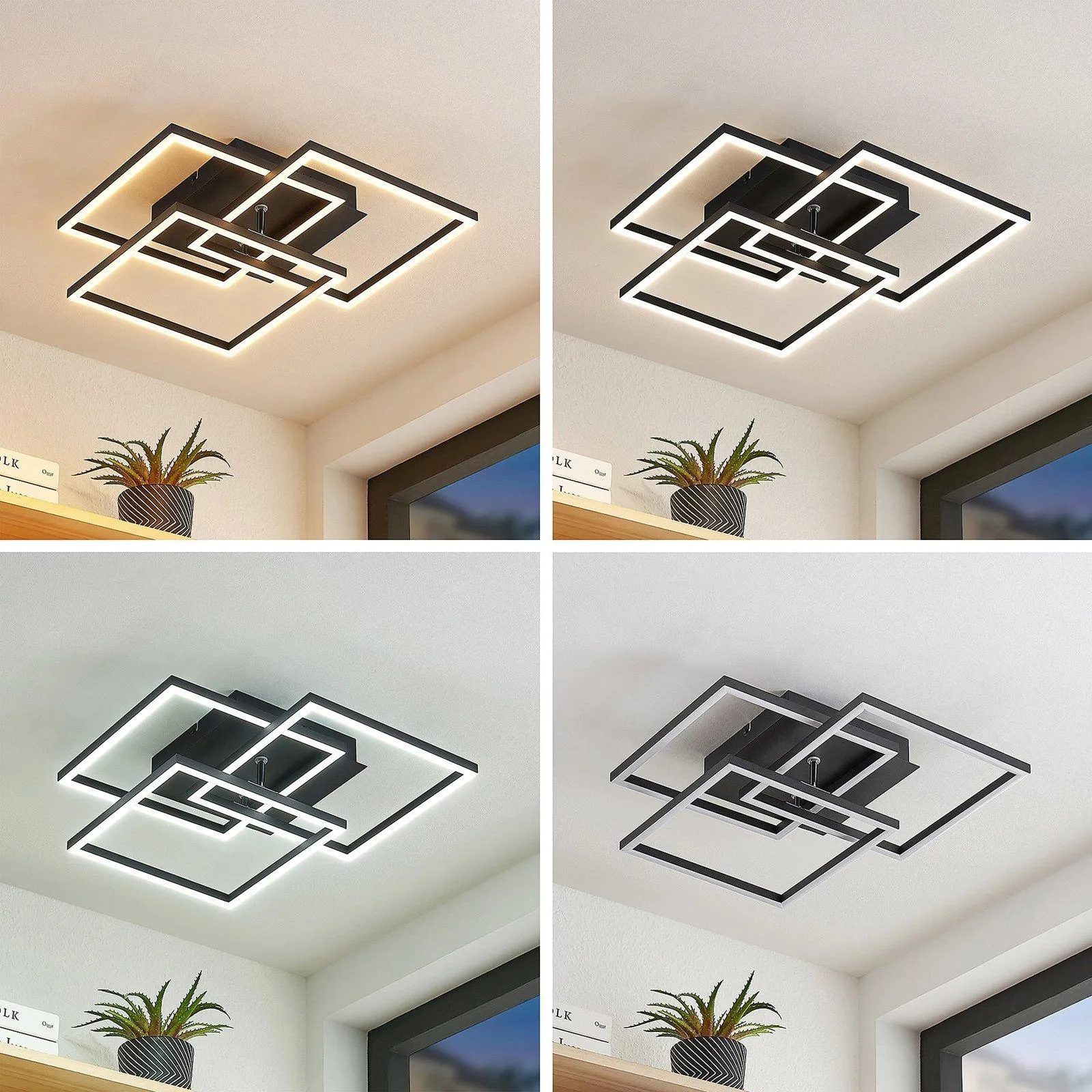 Lindby Qiana LED-Deckenlampe CCT, eckig, schwarz