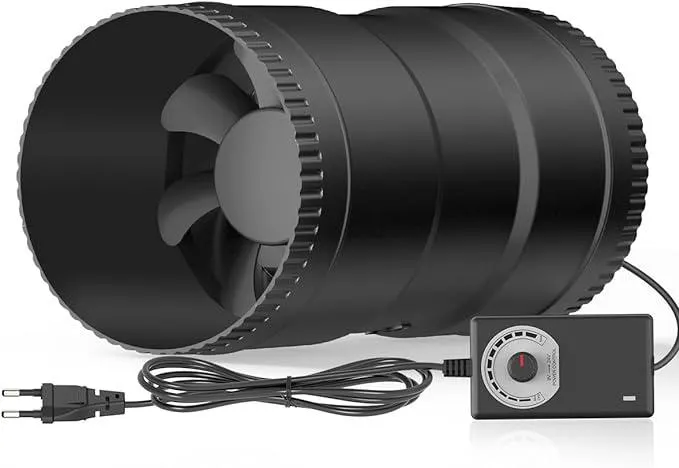 Hon&Guan 100mm Inline-Rohrventilator Regelbar, 221m³/h Rohrlüfter, Abluftventilator mit EU-Stecker, Kanalventilator für Wintergarten, Gewächshaus, Keller, Garage, Küche, Schwarz