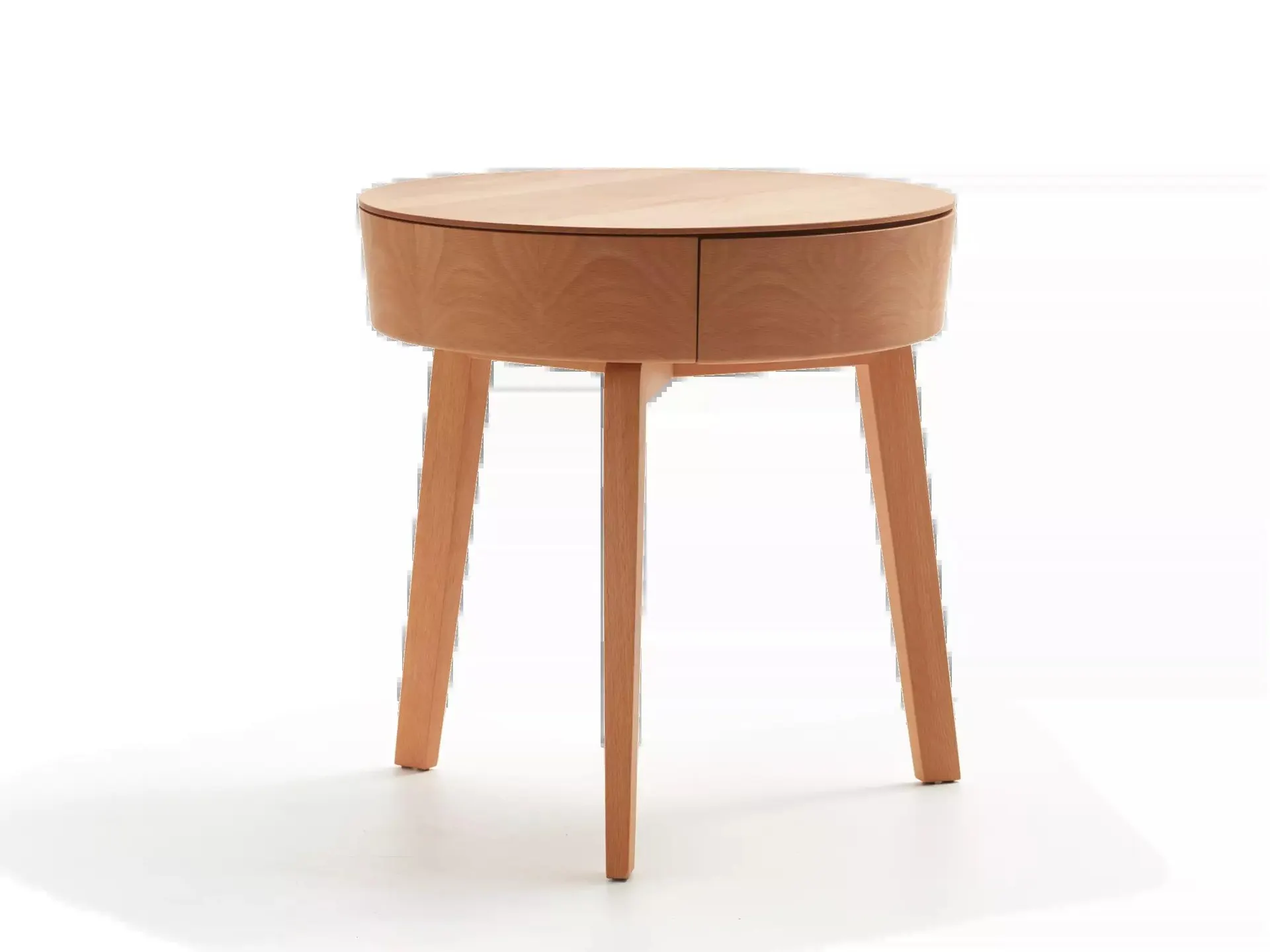 Bettkästchen/Beistelltisch Mitsu mit einer Schublade, ø 50 cm, Buche